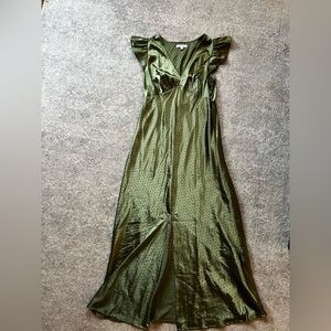 Old Navy Olive Green Satin Maxi Dress with Polka Dot Detail